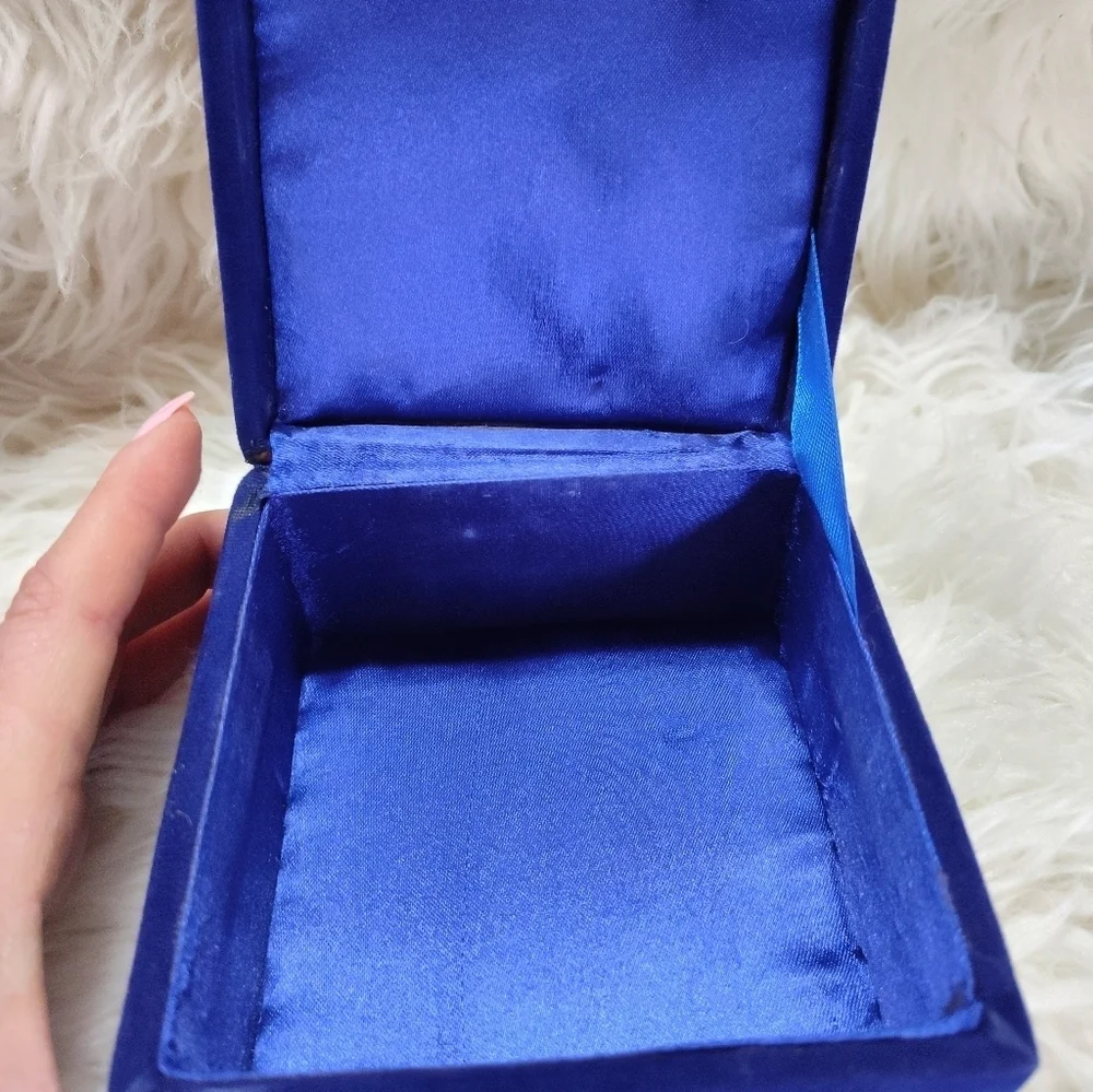 Royal Blue Velvet Rhinestone Jewelry Trinket Box